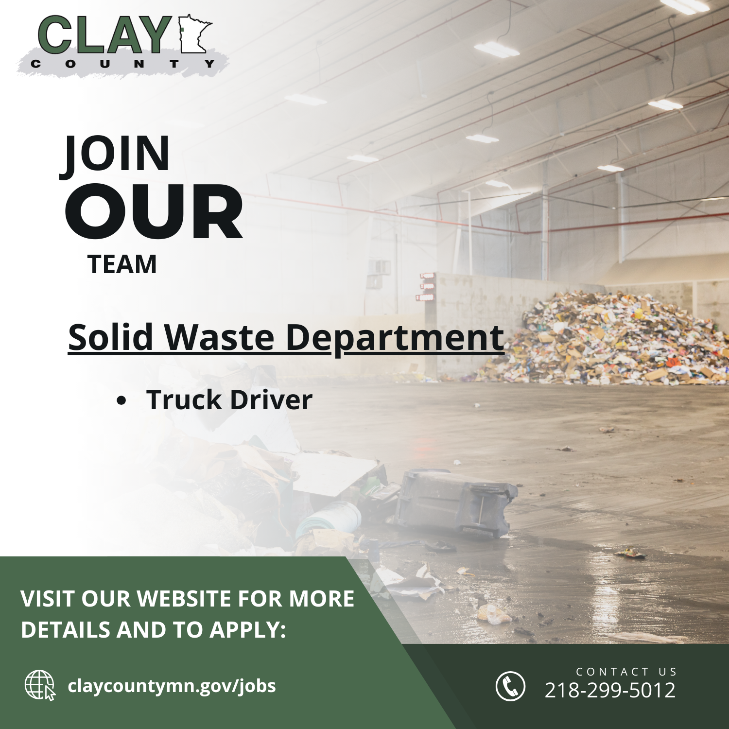 Join our Team Solid Waste Department, Truck Driver Visit Our Website for More details and to apply